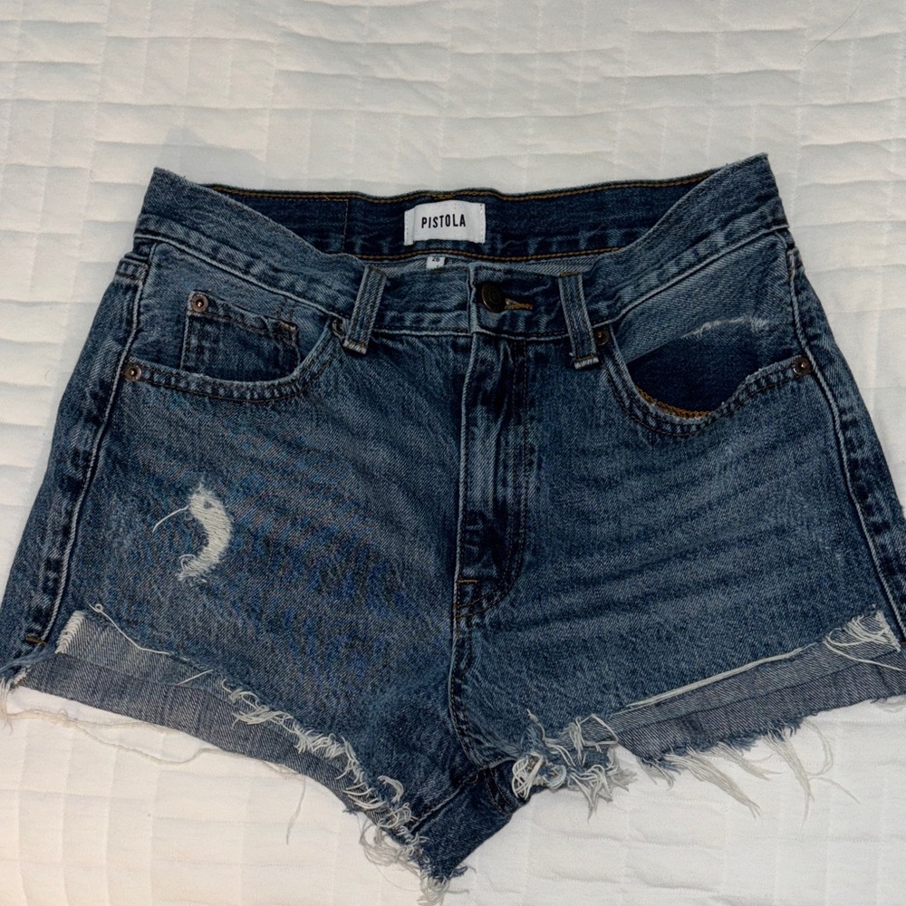 Pistola Distressed Dark Blue Jean Shorts